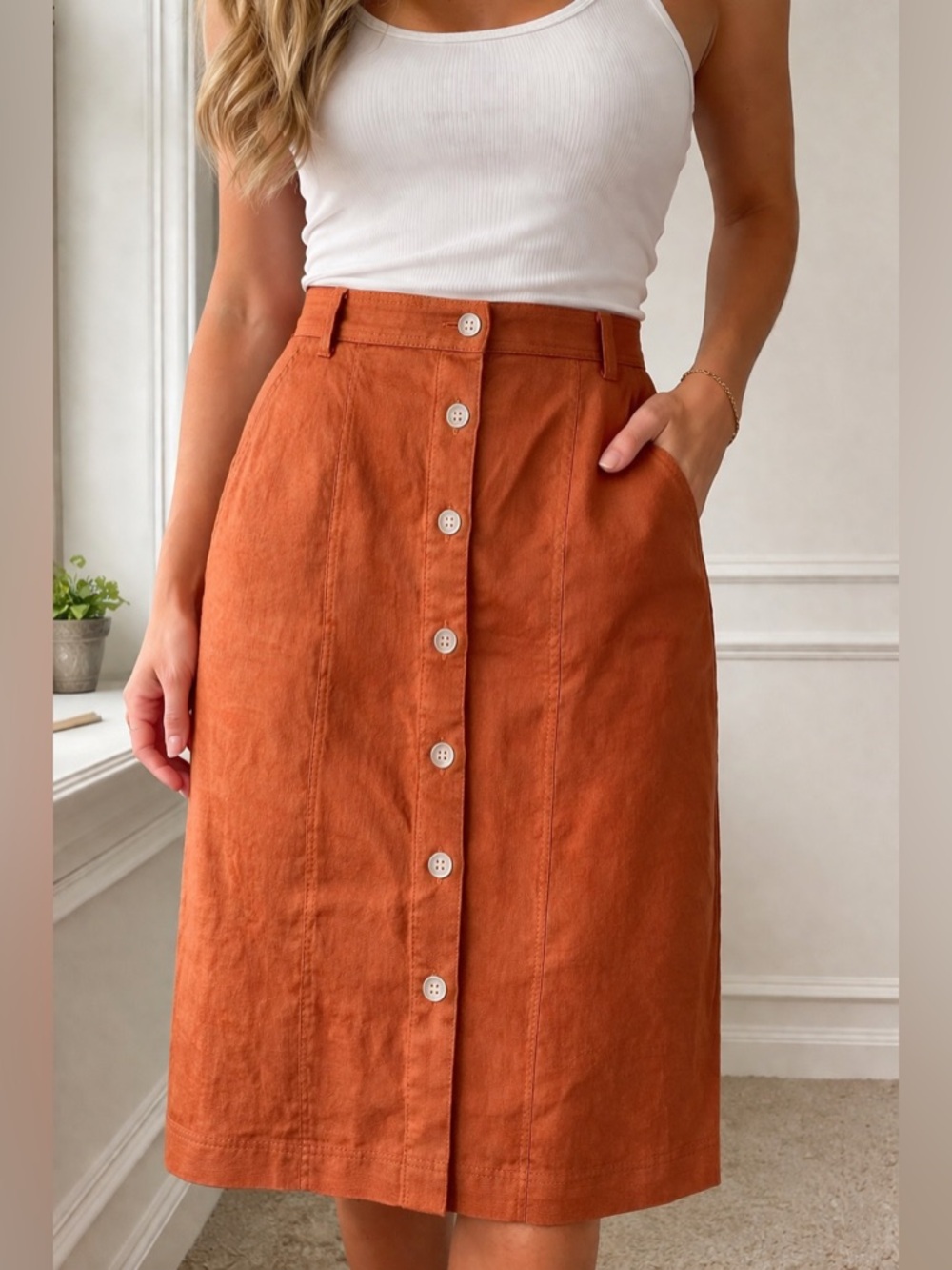 Banana Republic Button Front Skirt – Size 2 | Rust Orange